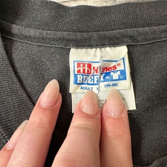 VTG 90s Hawaii Aloha Gecko Vacation Aztec Black Beach Hands Beefy Tshirt | XL - Picture 5 of 6